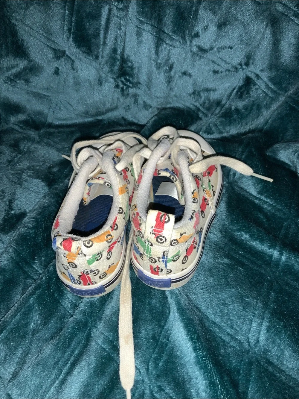 Vintage Keds Toddler Baby Canvas Cream With Motorcycles Lace Up sz 5 1/2 M